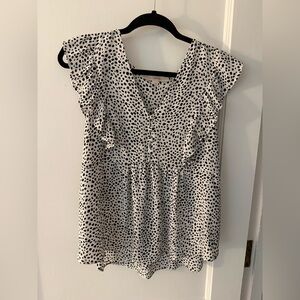 LOFT Black and White Spotted Blouse